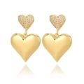18K gold plated heart drop earrings with pave zircons and polished mirror finish - Zirconia Inlay Style (E1041) / Gold
