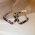 Detail of leopard print fabric geometric earrings with golden hooks and a blooming tag - 8# Silver Earring Post - Brown - Rhombus Leopard