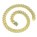 Cadena cubana de 15mm oro estilo hip hop con cristales brillantes sobre fondo blanco puro - Collar de 20 pulgadas / Dorado