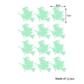 Detailed view of 12 pcs luminous Halloween witch stickers with 6x7cm size dimensions - 3270 Luminous Riding Broom Witches - 12 Pcs