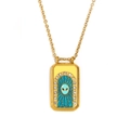 Retro 18K gold plated tarot pendant necklace with blue enamel and crystal eye detail - Gold-Alien