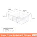 Large clear plastic fridge organizer basket with dividers and handle, 40.5x24x14cm - Large Basket with Divider - PP