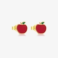 Cute S925 sterling silver apple earrings with red lacquer and golden metal frame - Apple / 925 Silver