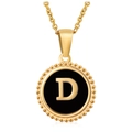 Collar de acero inoxidable en oro de 18K con colgante redondo negro y la letra D - Dorado D (Con Cadena)