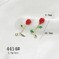 Macro detail of red enamel rose charms with gold stems and size markings 28.5x6.5mm - 4414# Mini Red Rose Pendant