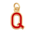 Golden alphabet Q pendant with red enamel inlay and polished metal connector ring - Red - Letter Q