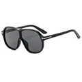 Fashionable oversized one-piece black lens sunglasses with signature gold T-shaped hinge - Black Frame Grey Lens