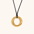 Minimalistische 18K vergulde ring hanger ketting met zwart koord voor dames - O-ring Hanger Ketting-Zwart Koord / Goud