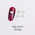 Detail of 6x5mm silver heart nail charms with white pearls on dark red nails - Silver Heart Pearl Inlay Style(8701)