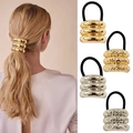 Detail of punk style metallic hair rings in gold and silver with smooth and pleated textures - Set 1 (4Pcs Smooth & Pleated Design)