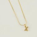 Golden stainless steel letter X necklace with sparkling pave crystal stones - Letter X