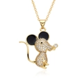 Detailed close-up of gold-plated mouse pendant with micro-pave zircons and enamel - Mouse