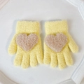 Gelbe Strickhandschuhe für Kinder mit braunem Plüschherz für den Winter geeignet - Einheitsgröße (1-4J) / Gelb