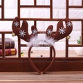 Brown reindeer antler headband with white snowflakes, feathers and small gold bells - Feather Antlers / Khaki