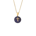 Collana con ciondolo tondo in lapislazzuli, croce dorata e catena in acciaio - Croce di Lapislazzuli Blu (1# Blu)