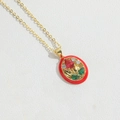 Collana vintage dorata con pendente ovale rosso e motivo floreale in zircone - Stile Floreale Ovale (XL3368-5) / Rosso