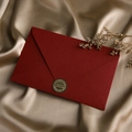 Macro view of burgundy linen-textured envelope with gold seal on luxury silk - 3 Deep Red Envelopes + 10 Kraft Papers + Stickers / Dark Red