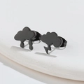 Detailed view of matte black asymmetrical earrings featuring cloud, rain, and lightning designs - 532 Cloud Lightning Rain - Black