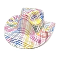 Detail shot of white cowboy hat with rainbow metallic grid lines and festive pattern - White / M(56-58cm)