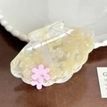 Pinza para el cabello beige en forma de concha con flor rosa y brillantes diamantes - Amarillo Claro-9cm