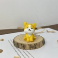 Detailed view of hand-carved wooden Shiba Inu figurine with visible wood grain textures - Dog (Small) / Height approx 4cm