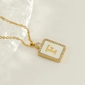 Square 18K gold plated necklace with letter E pendant and crystal embellishments - Gold-F