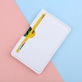 Slim white lychee texture leather card holder with semi-circle opening and fine stitching - White