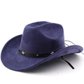 Detailed view of silver star rivets on the black leather band of the navy wool cowboy hat - M (56-58cm) / Navy Blue