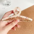 Pink marble acetate hair claw clip with gold metal base, size 11.6cm, for women - Mermaid Pink Marble