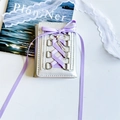 Silver ballet-style three-fold wallet featuring purple lace-up ribbons and bow charm - Purple Ribbon Balletcore Wallet