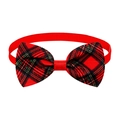 Christmas dog bowtie featuring classic red and black plaid pattern with adjustable strap - Fine Red Black Green Plaid-Red Strap