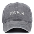 Casquette vintage en coton délavé gris foncé avec broderie DOG MOM pour protection solaire - Taille unique / Gris