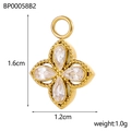 Gold clover pendant with cubic zirconia, 1.6cm height, 1.2cm width, 1.0g weight - BP00058B2-Gold White Stone Cross Pendant