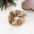 Glossy golden faux leather scrunchie with a metallic finish for elegant hairstyling - Medium / Khaki