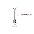 Silver stainless steel leaf handle coffee spoon slim version 12cm length - 12cm Silver Leaf Spoon