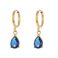 Elegantes pendientes de aro bañados en oro de 18K con circonitas en forma de gota - Azul