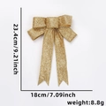 23cm golden glitter bow for Christmas tree decoration with size measurement details - Gold