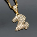 Iced out number 2 hip hop pendant in gold finish with white zircons and twist chain - Number 2 / Pendant Only / Gold