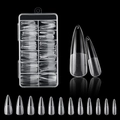 Macro view of clear false nail tips in various sizes with a transparent storage box - BSW07 (120Pcs Boxed)