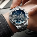 Men's silver quartz watch with a blue dial and stainless steel band by Geneva - Silver Black