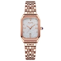 Rose gold women's luxury octagonal watch with glitter silver dial and date display window - Rose Gold Steel Band / White Dial