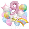 Detailed set of macaron balloons including a large pink foil number 9 for 9th birthday party - Number 9 Set