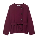 Manteau en tricot bordeaux foncé avec boutons asymétriques et ceinture assortie - S / Bordeaux