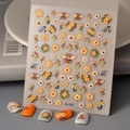 Stickers ongles 3D en relief avec marguerites et abeilles et présentation d'ongles - Style de Relief en Cristal CO-237