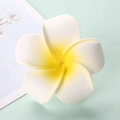 Close-up of realistic EVA foam Plumeria flower with white petals and yellow center - 7cm with Clip approx 2.6g / White