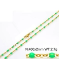 Gold-plated titanium steel chain necklace with green resin beads, size 400x2mm, 2.7g - 400x2mm / Green