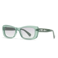 Light green square frame sunglasses with luxury crystal rhinestones on the side temples - Green Frame Light Tea Pink Lenses