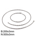 Set gioielli con collana e bracciale in acciaio inossidabile argento da 3mm - Set di Catene a Corda Grossa (KS130248-Z)