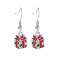 Christmas gift box drop earrings in festive red, green and white silver-tone finish - Ear Hook Gift Box