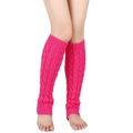 Knit leg warmers in vibrant rose red with classic cable knit pattern and stirrup design - One Size / Fluorescent Rose Red